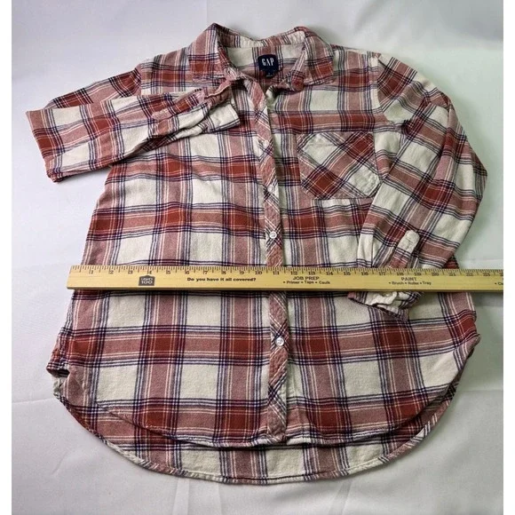GAP Women Flannel Plaid Shirt Red Cream Blue Long Sleeve Button‎ Up Size L - Picture 6 of 9